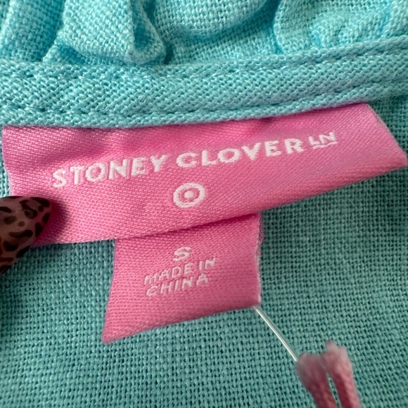 Stoney Clover Lane x Target Aqua Blue Linen Ruffle Button Front Mini Dress Small - Picture 6 of 10